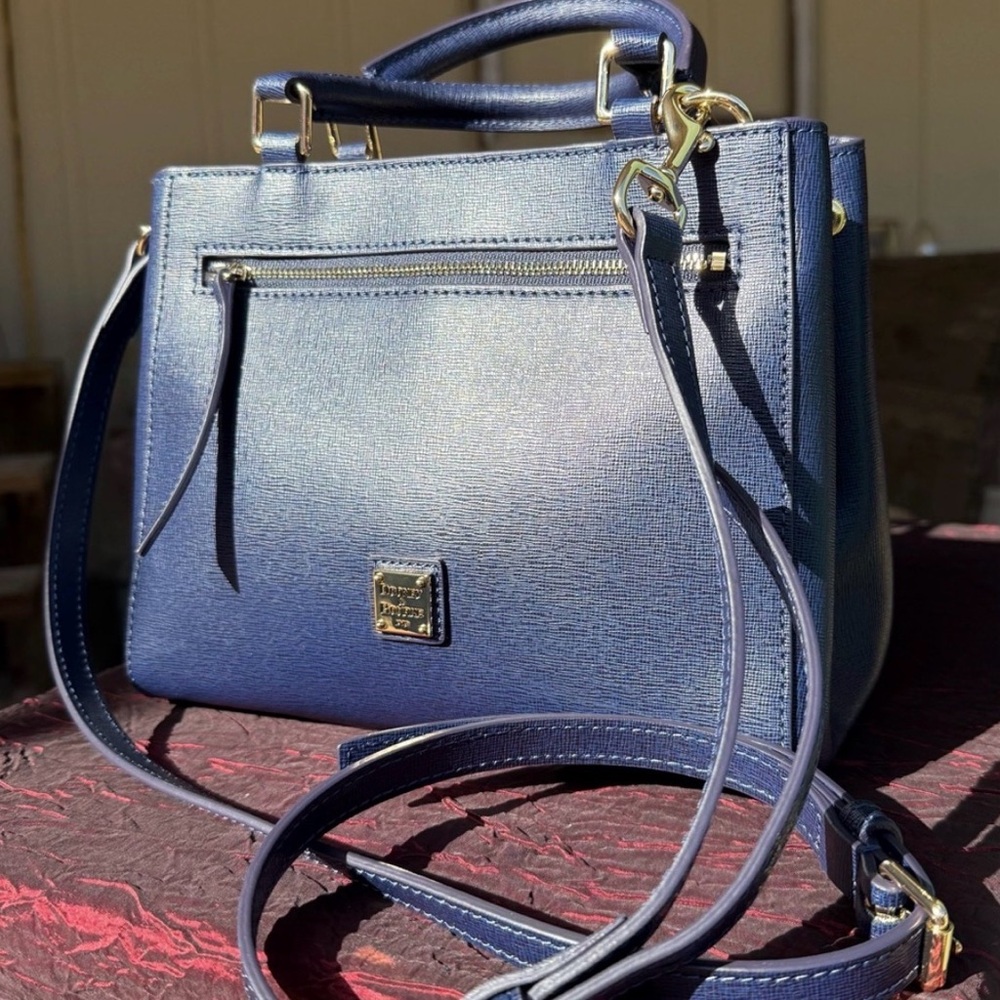 Dooney & Bourke Marine Blue Saffiano Leather Zip Satchel - Picture 2 of 7